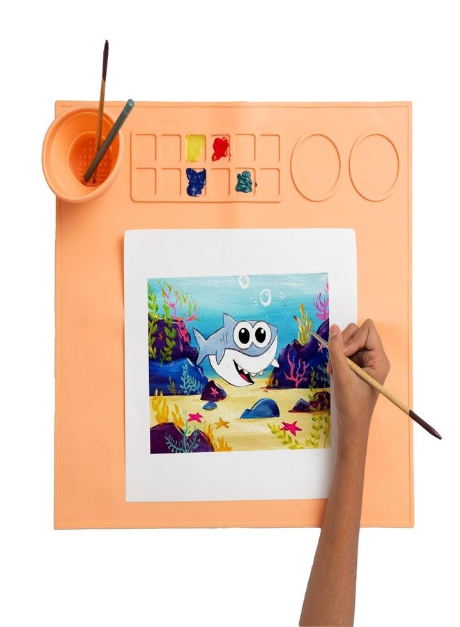 NancyL Essenza 100% Non-Toxic Silicone Painting Mat 42 x 37 CM, 12 Paint Lines & Cleaning Cups for Kids, Non-Stick, Crafts, Resin, Clay, Play Doh, DIY, Gift for Kids, Beige - Image 1